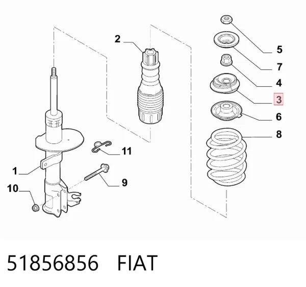 Suporte de amortecedor dianteiro 51856856 Fiat/Alfa/Lancia