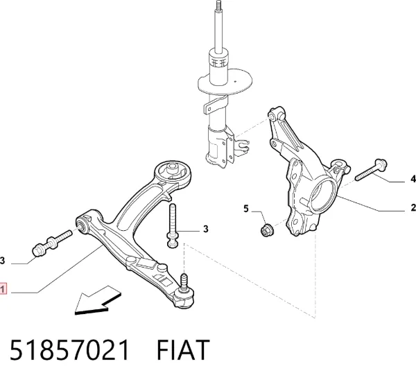 Braço oscilante inferior esquerdo de suspensão dianteira 51857021 Fiat/Alfa/Lancia
