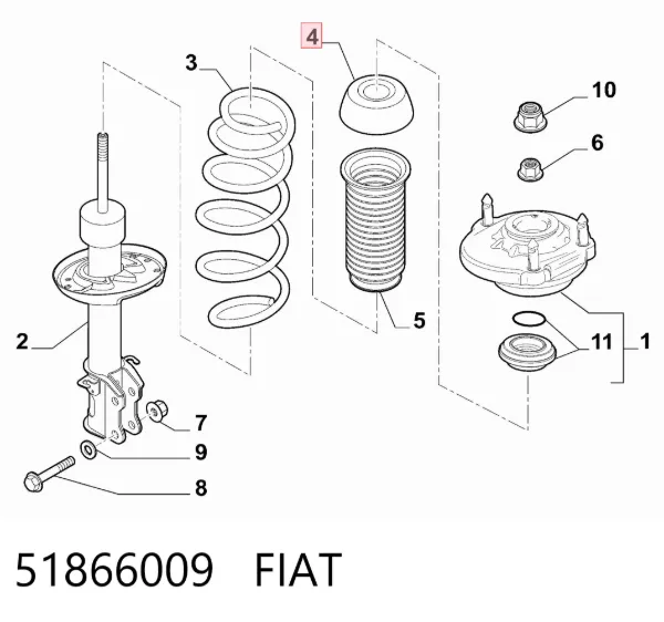 Pára-choque (grade de proteção) de amortecedor dianteiro 51866009 Fiat/Alfa/Lancia