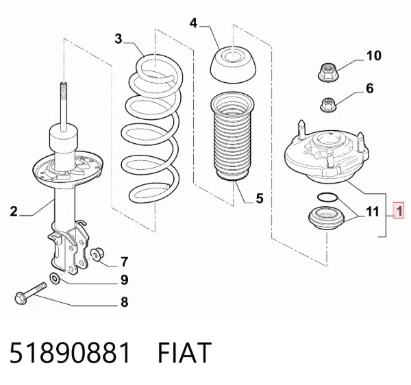 Suporte de amortecedor dianteiro esquerdo 51890881 Fiat/Alfa/Lancia
