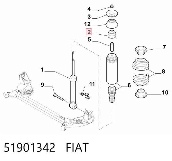 Suporte de amortecedor traseiro 51901342 Fiat/Alfa/Lancia