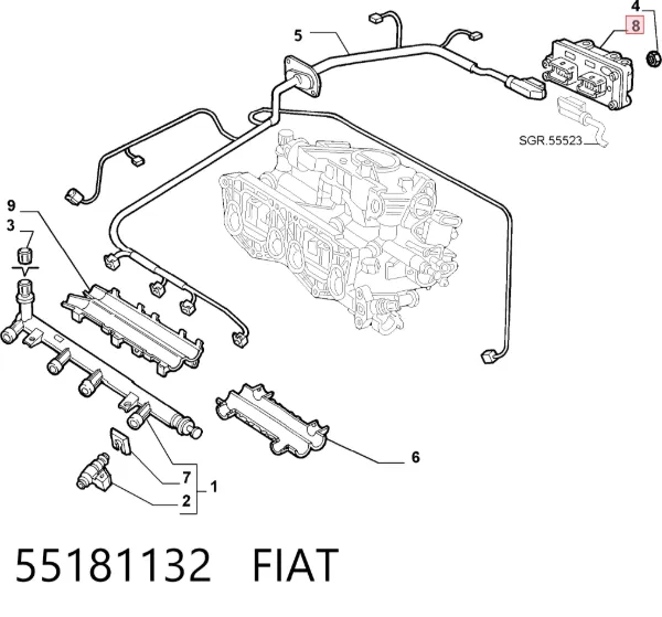 Módulo de direção (Centralina eletrônica) de injeção de combustível 55181132 Fiat/Alfa/Lancia