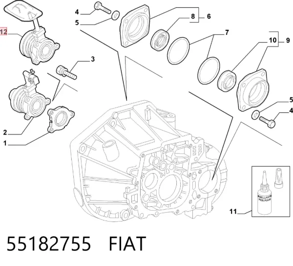 Cilindro de trabalho de embraiagem montado com rolamento de desengate 55182755 Fiat/Alfa/Lancia