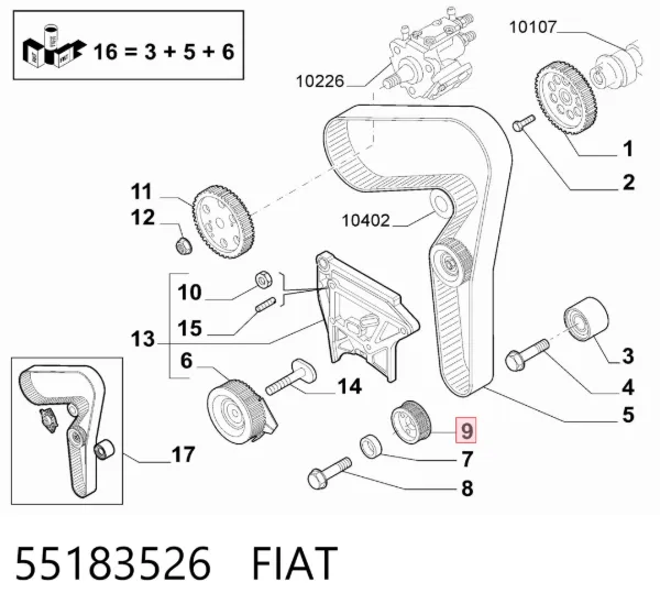 Engrenagem de cadeia da roda dentada de acionamento de cambota de motor 55183526 Fiat/Alfa/Lancia