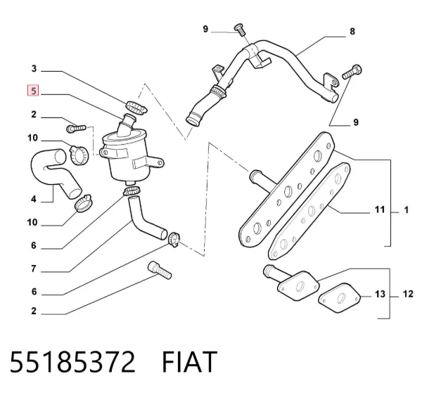 Válvula PCV de ventilação dos gases de cárter 55185372 Fiat/Alfa/Lancia
