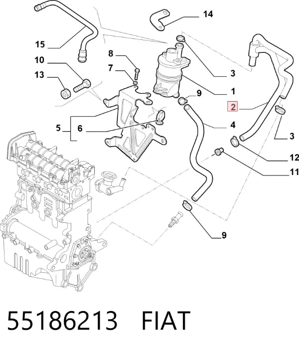 Cano derivado de ventilação de cárter (de separador de óleo) Alfa Romeo 159 939