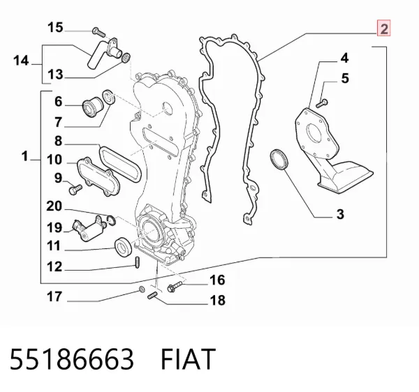 Vedante de tampa dianteira de motor 55186663 Fiat/Alfa/Lancia
