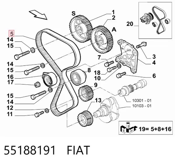 Correia do mecanismo de distribuição de gás 55188191 Fiat/Alfa/Lancia