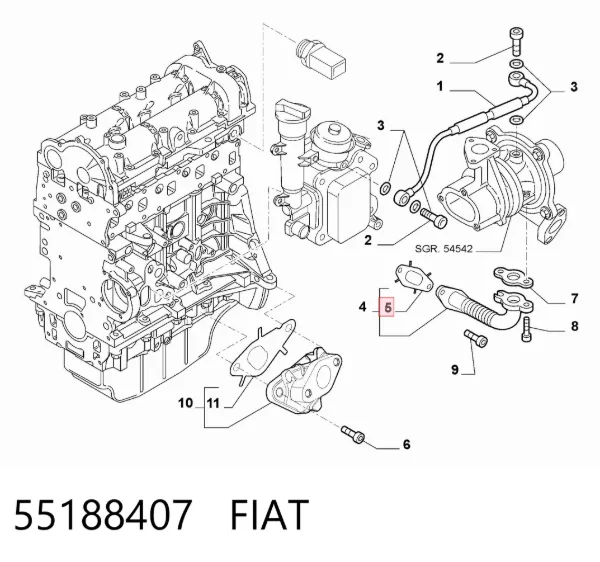 Vedante de mangueira de derivação de óleo de turbina 55188407 Fiat/Alfa/Lancia