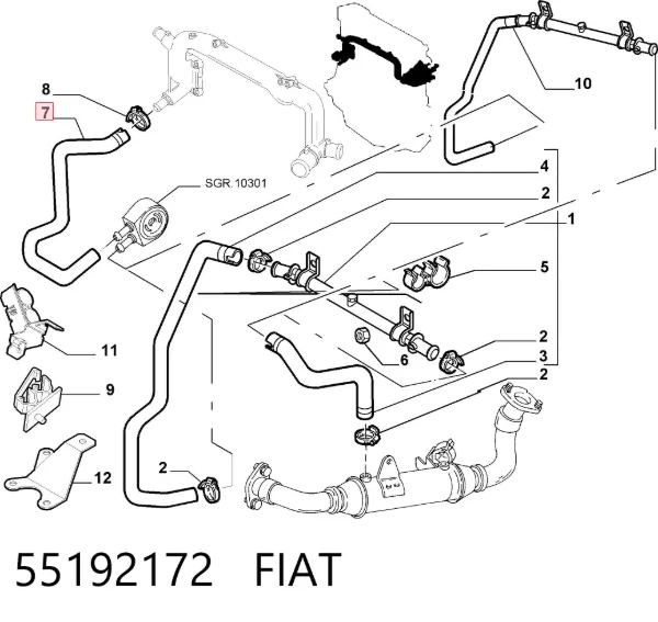 Mangueira (cano derivado) do sistema de esfriamento 55192172 Fiat/Alfa/Lancia