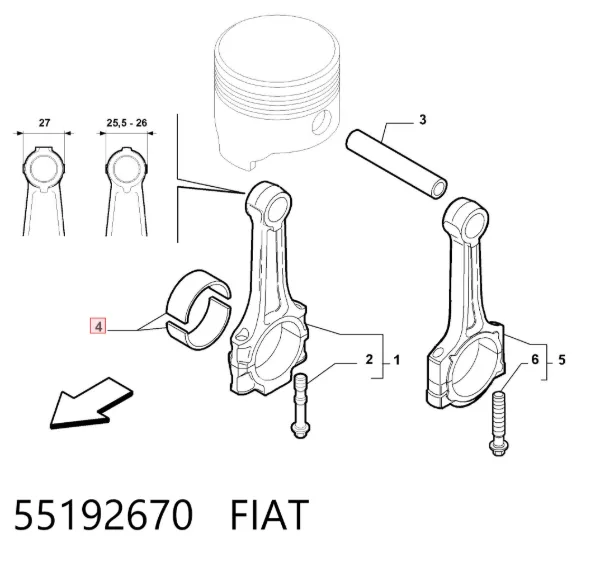 Folhas inseridas de cambota de biela, kit, padrão (STD) 55192670 Fiat/Alfa/Lancia