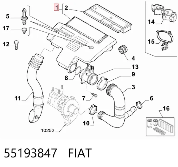 Caixa de filtro de ar 55193847 Fiat/Alfa/Lancia
