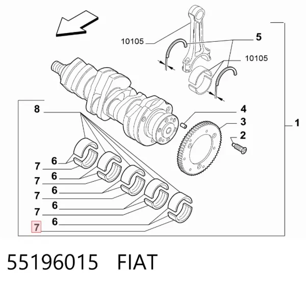 Folhas inseridas principais de cambota, kit, padrão (STD) 55196015 Fiat/Alfa/Lancia