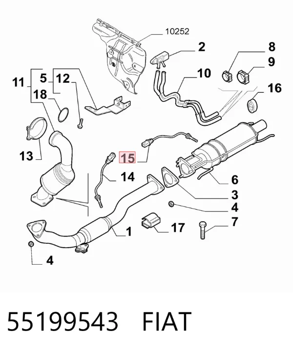 Sensor de temperatura dos gases de escape (GE), depois de catalisador 55199543 Fiat/Alfa/Lancia
