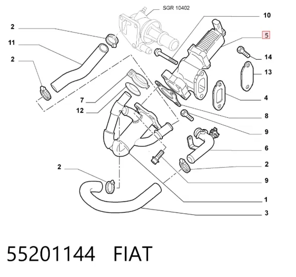 Válvula EGR de recirculação dos gases 55201144 Fiat/Alfa/Lancia