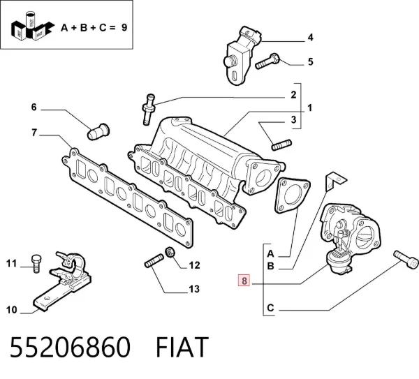 Válvula de borboleta montada 55206860 Fiat/Alfa/Lancia