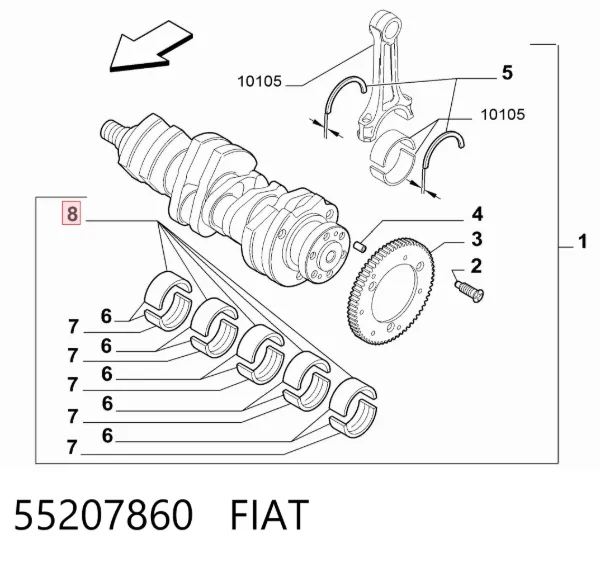 Folhas inseridas principais de cambota, kit, padrão (STD) 55207860 Fiat/Alfa/Lancia