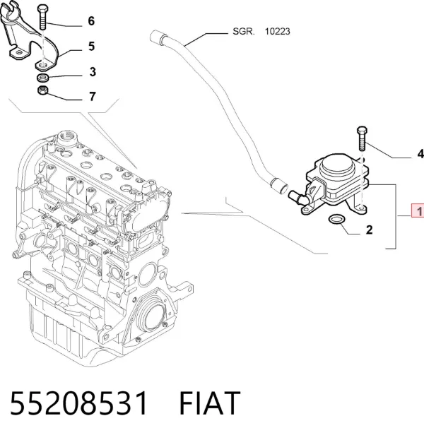 Separador de óleo (separador) do sistema de ventilação de cárter 55208531 Fiat/Alfa/Lancia