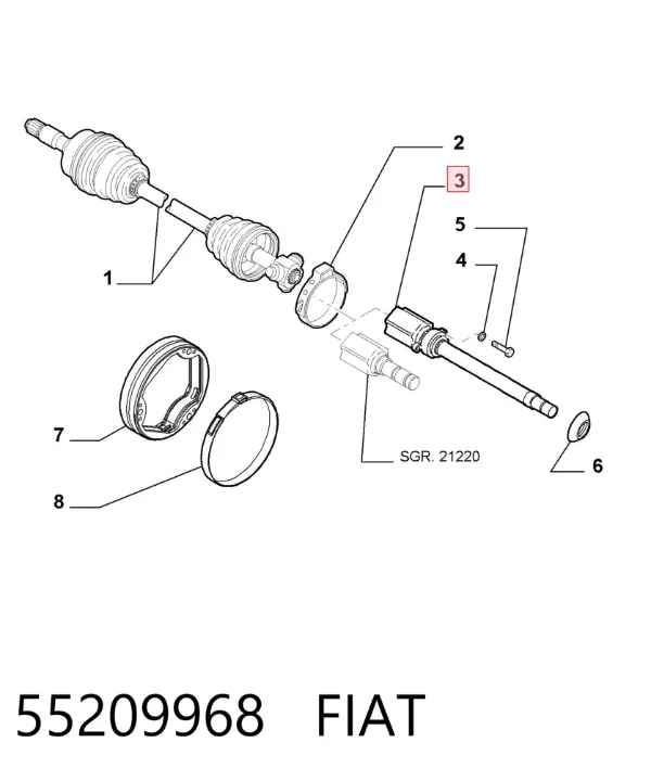 Junta homocinética interna dianteira direita 55209968 Fiat/Alfa/Lancia