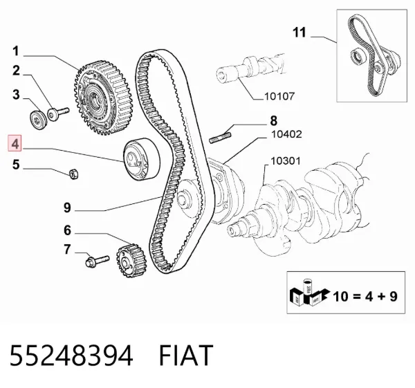 Rolo de reguladora de tensão da correia do mecanismo de distribuição de gás 55248394 Fiat/Alfa/Lancia