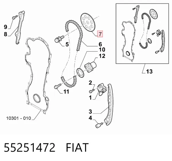 Engrenagem de cadeia da roda dentada da árvore distribuidora de motor Fiat 500 X