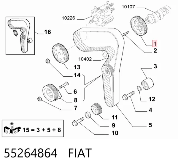 Engrenagem de cadeia da roda dentada da árvore distribuidora de motor 55264864 Fiat/Alfa/Lancia