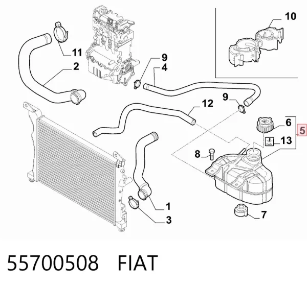 Tanque de expansão do sistema de esfriamento 55700508 Fiat/Alfa/Lancia
