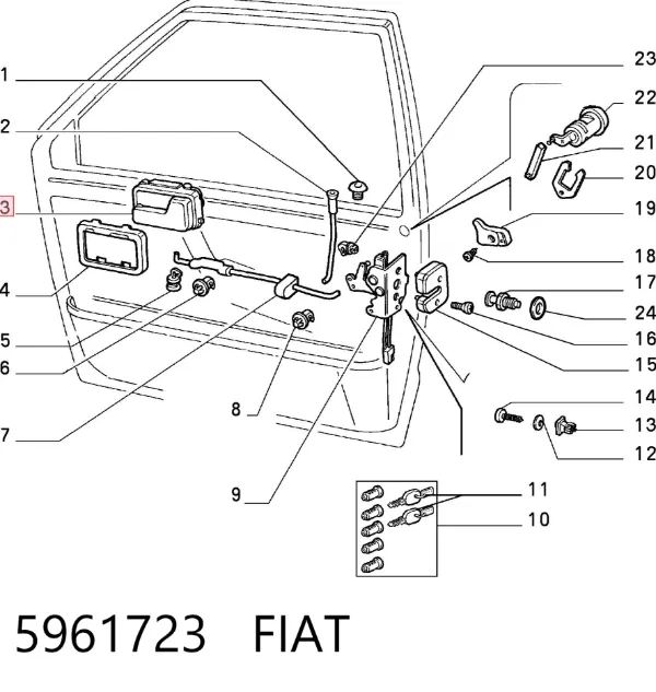 Maçaneta interna direita da porta dianteira 5961723 Fiat/Alfa/Lancia