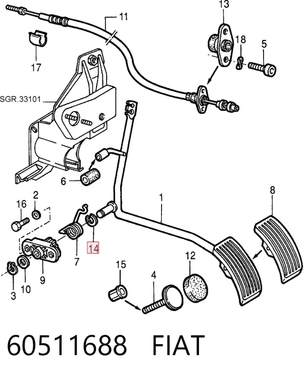Cabo/pedal de gás (de acelerador) Alfa Romeo 33 905