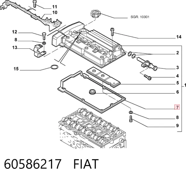 Vedante de tampa de válvulas de motor 60586217 Fiat/Alfa/Lancia