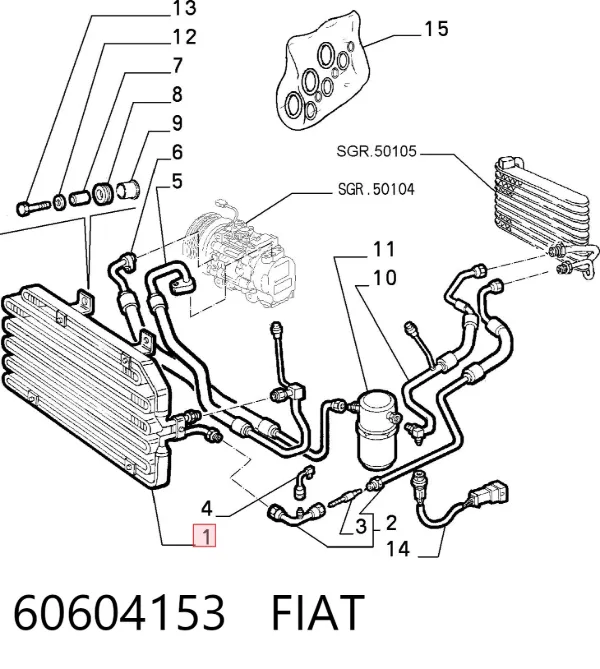 Radiador de aparelho de ar condicionado 60604153 Fiat/Alfa/Lancia