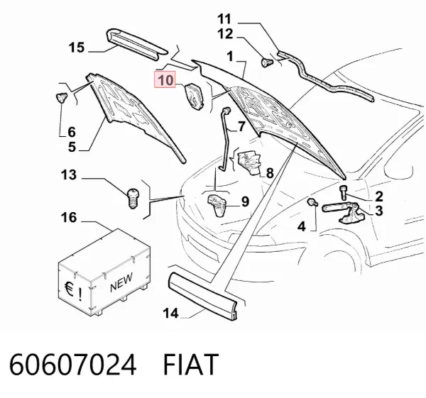 Fixador de suporte da capota 60607024 Fiat/Alfa/Lancia