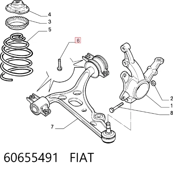 Parafuso de fixação de braço oscilante dianteiro 60655491 Fiat/Alfa/Lancia