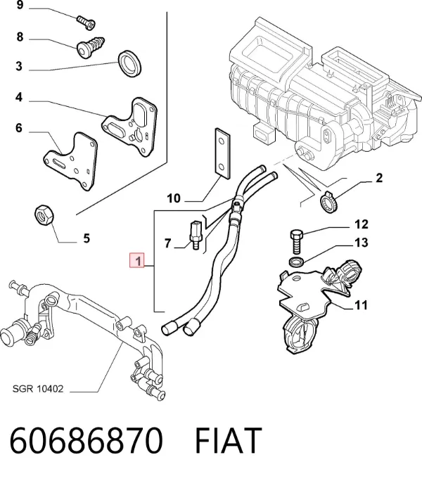 Mangueira do radiador de aquecedor (de forno), dupla 60686870 Fiat/Alfa/Lancia