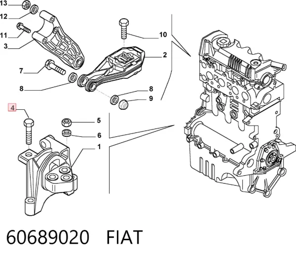 Parafuso de fixação de braço oscilante dianteiro 60689020 Fiat/Alfa/Lancia
