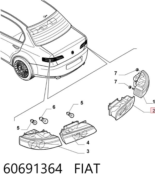 Lanterna traseira direita interna 60691364 Fiat/Alfa/Lancia
