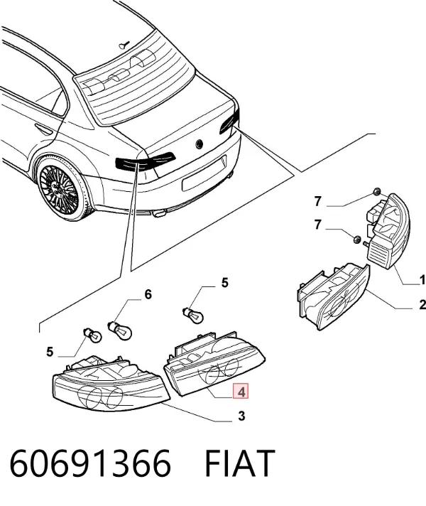 Lanterna traseira esquerda interna 60691366 Fiat/Alfa/Lancia