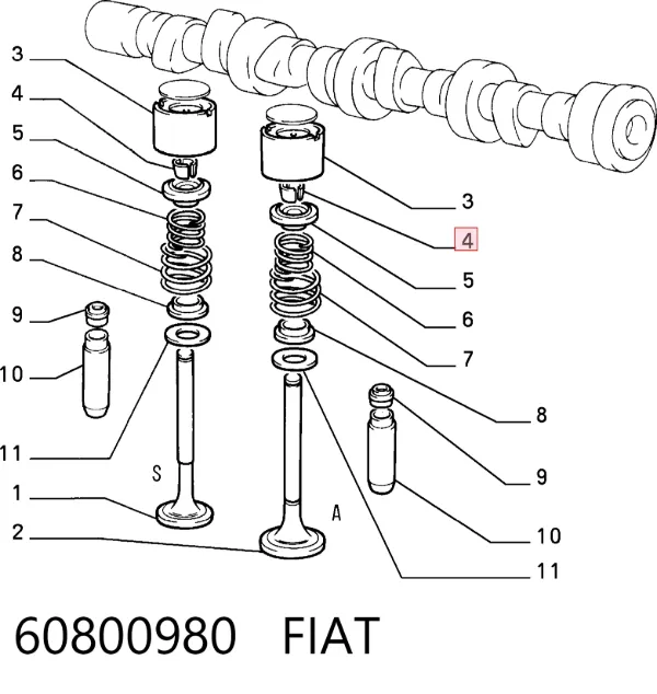 Peça inserida de válvula 60800980 Fiat/Alfa/Lancia