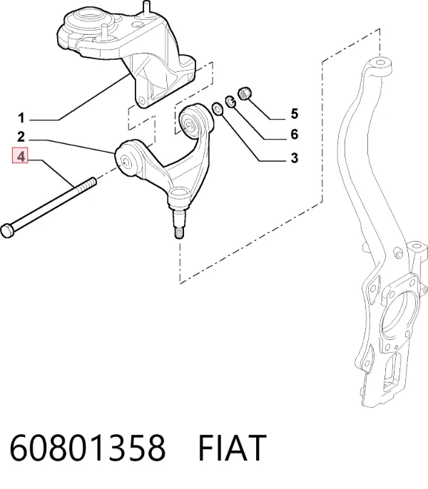 Parafuso de fixação de braço oscilante dianteiro, superior 60801358 Fiat/Alfa/Lancia