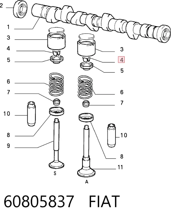 Peça inserida de válvula 60805837 Fiat/Alfa/Lancia