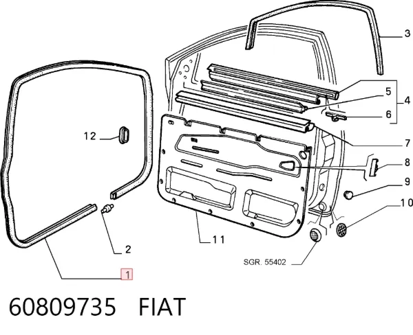 Compactador da porta dianteira direita (na carroçaria) 60809735 Fiat/Alfa/Lancia