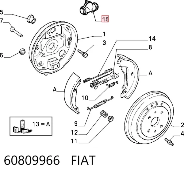 Cilindro traseiro do freio de rodas de trabalho 60809966 Fiat/Alfa/Lancia