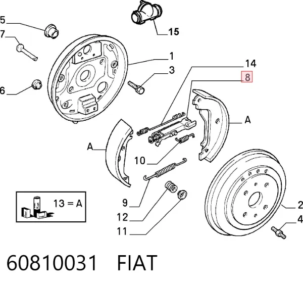 Mecanismo de aproximação (de auto-aproximação) das sapatas de tambor (kit de reparação levadiça) 60810031 Fiat/Alfa/Lancia