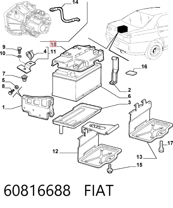Tampa de bateria recarregável (PILHA) 60816688 Fiat/Alfa/Lancia