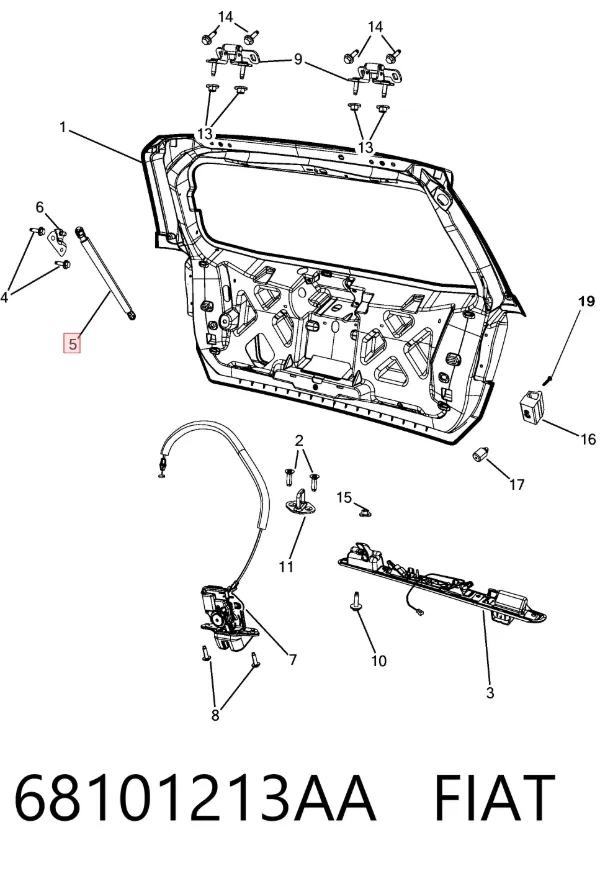 Amortecedor de tampa de porta-malas (de 3ª/5ª porta traseira) 68101213AA Fiat/Alfa/Lancia