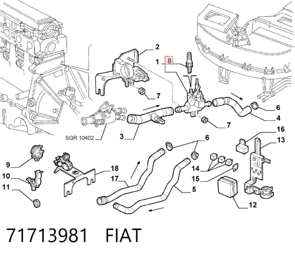 Vela de aquecimento do fluido de esfriamento 71713981 Fiat/Alfa/Lancia