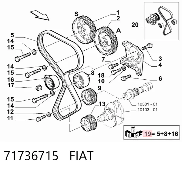 Correia do mecanismo de distribuição de gás, kit 71736715 Fiat/Alfa/Lancia