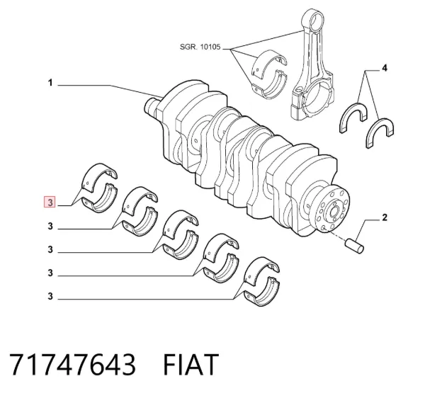Folhas inseridas principais de cambota, kit, padrão (STD) 71747643 Fiat/Alfa/Lancia