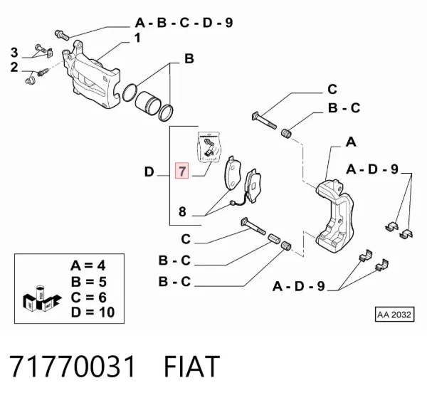 Kit de molas de fixação de sapatas de disco dianteiras 71770031 Fiat/Alfa/Lancia