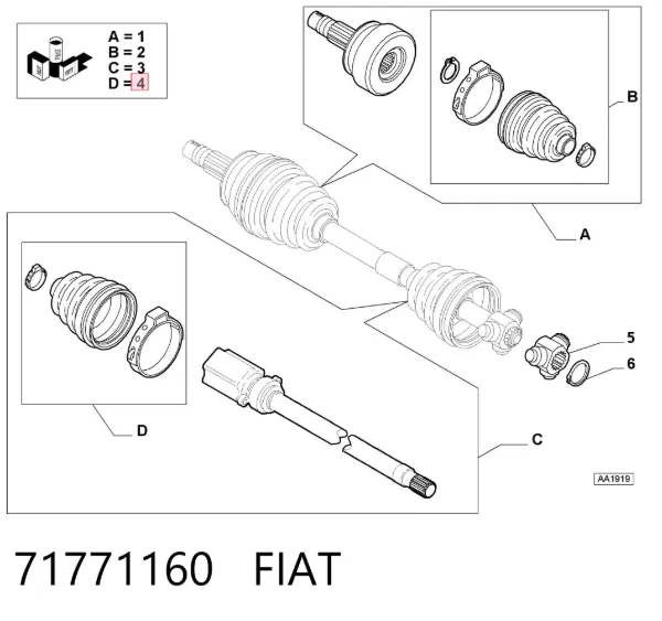 Bota de proteção interna de junta homocinética do semieixo dianteiro 71771160 Fiat/Alfa/Lancia